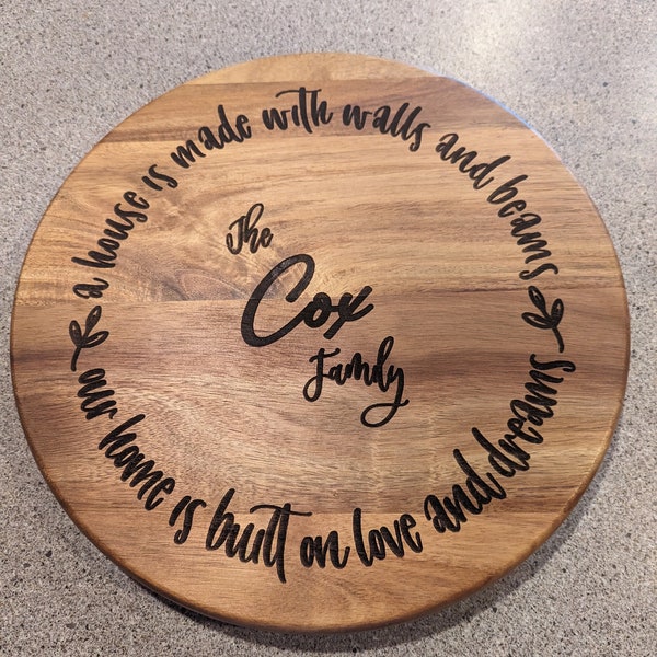 Personalized 14" Acacia Bamboo Lazy Susan Turntable Custom Laser Engraved Mother's Day Wedding Birthday Housewarming Realtor Closing Gift