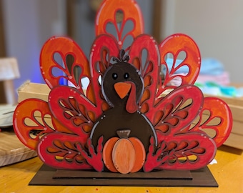 DIY turkey Thanksgiving craft kit precision laser cut self standing home decor shelf sitter craft night fall paint your own