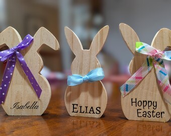 Easter Bunny Personalized Wooden Decoration Engraved Custom Home Decor Tiered Tray Basket Filler Holiday Shelf Sitter Dinner Table Name Card