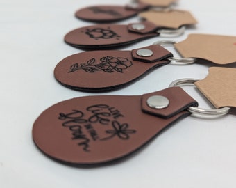 Engraved Keychain Personalized Custom Faux Leather key ring