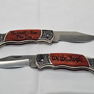 Personalized Knife Engraved Hunting Deco Grip Groomsman Father&#39;s Day Grandpa Husband Anniversary Birthday Gift Rosewood Steel Locking Blade