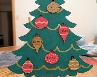 DIY Christmas Tree family personalize craft kit precision laser cut self standing home decor shelf sitter craft night paint your own