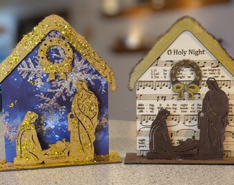 DIY Nativity wooden craft kit precision laser cut self standing home decor shelf sitter craft night Manger Scene paint your own