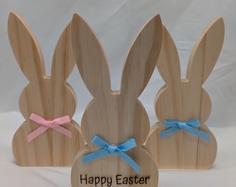Easter Bunny Personalized Wooden Decoration Engraved Custom Home Decor Tiered Tray Basket Filler Holiday Shelf Sitter Name Message