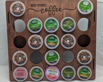 K-cup holder, Coffee pod display, laser cut and engraved, stained and sealed, holds 22 pods
