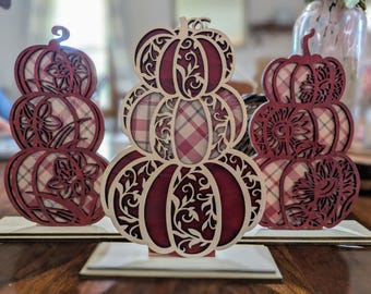 DIY stacked floral pumpkin craft kit precision laser cut self standing home decor shelf sitter craft night 3 pumpkin set fall paint your own
