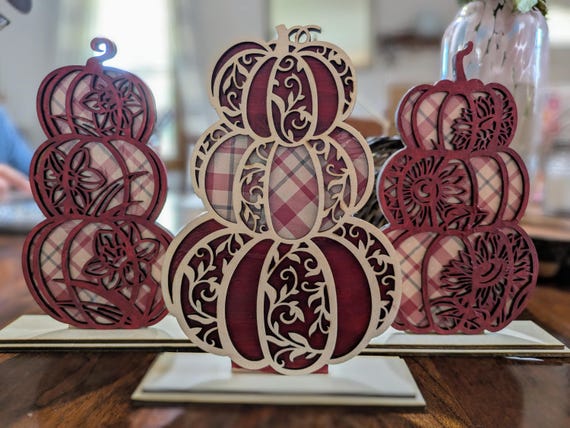DIY stacked floral pumpkin craft kit precision laser cut self standing home decor shelf sitter craft night 3 pumpkin set fall paint your own