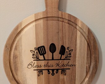 Personalized Engraved Round Cutting Board with handle Charcuterie Housewarming Realtor Closing Gifts New Home Mother's Day Wedding Birthday