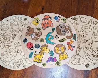 DIY  2-5 year old puzzle craft kit animals flowers fruits veggies set wooden paint your own puzzle toddler custom create