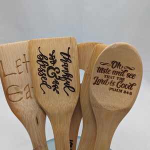 Soft Grip Bamboo Cooking Utensils housewarming gift Wedding gift Birthday baker wooden laser engraved spoon turner