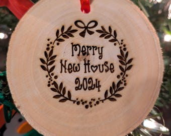 Merry New House Wooden Ornaments Christmas Gift Christmas Tree Ornament Custom Ornament Rustic Holiday Home Decor Realtor Gift