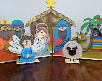 DIY Christmas Nativity Set Manger Scene craft kit precision laser cut self standing home decor shelf sitter craft night paint your own
