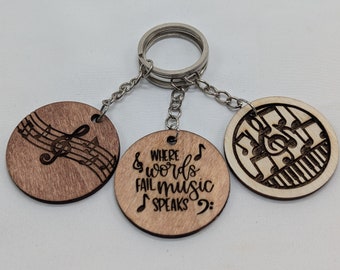 Engraved Wooden Circle Keychain Personalized Custom Key Ring Music Inspirational Flower Be Safe Get Home Safe Paw Print