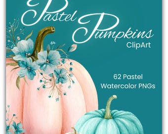 Pacchetto di clipart di zucche pastello acquerellate: PNG floreali autunnali (download digitale)