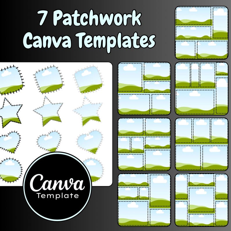 Patchwork Canva Template Canva Scrapbook Layout Digital Patchwork Kit Patch Shapes Bundle Collage Template Canva Scrapbook Canva Pages Heart Star Circle Patch Printable Patchwork Kids Design Template Canva Digital Paper, collage template