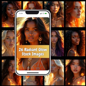 Radiant Glow Stock Images | AI Generated Photography Bundle | Golden Hour Aesthetic Digital Photos | 26 High-Res Lifestyle PNGs