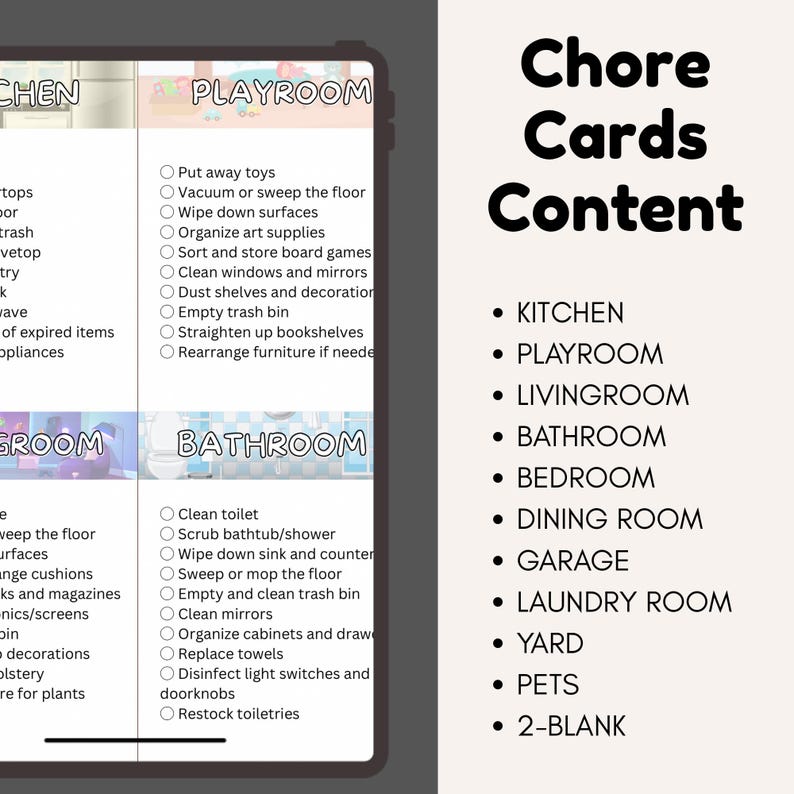 Printable Chore Cards for Kids & Adults: Household Task Organizer (PDF ...