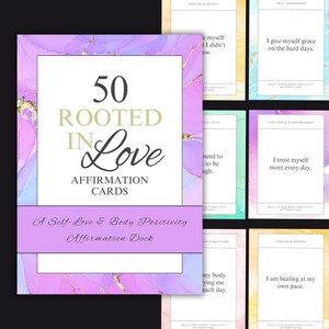 Self-Love Affirmation Cards PDF | 50 Printable Body Positivity Quotes for Confidence, Healing & Empowerment | Digital Deck for Mental Health