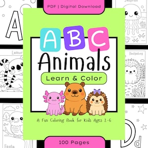 ABC Animals Coloring Book for Kids Ages 2-6 | Learn & Color Preschool Toddler Activity PDF | Educational A-Z Animal Digital Coloring Pages