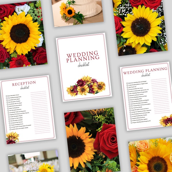 Kalender | Checkliste für die Hochzeitsplanung | Hochzeitsplaner | Digitaler Download | Blumen Planer | Hochzeits-Checkliste | Canva Template | Sonnenblume