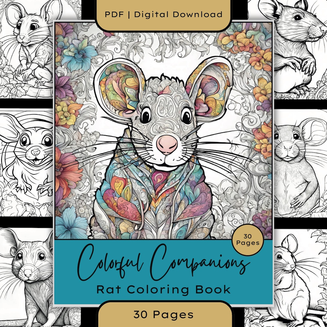 Rat Coloring Book: 30 Fun Printable Pages (PDF) Colorful Companions - Etsy