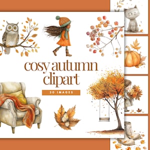 Cozy Autumn Clipart Bundle: Watercolor Fall PNG Images (Digital Download)