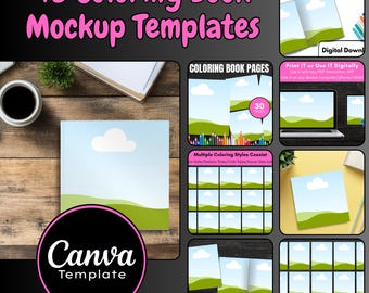 43 plantillas de maquetas de libros para colorear Canva / Maquetas de páginas para colorear / Páginas para colorear digitales / Colorear para niños y adultos
