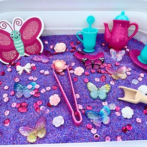 Butterfly Tea Party Sensory Bin Spring Sensory Bin Sensory Bins for Kids Whimsical Butterfly Birthday Gift Girls Toddler Sesnory Kit Filler