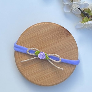 Natural bow headband, lilac rose bow headband, coquette purple bow, simple tie bow headband, baby headband, natural bow for girl, baby bow