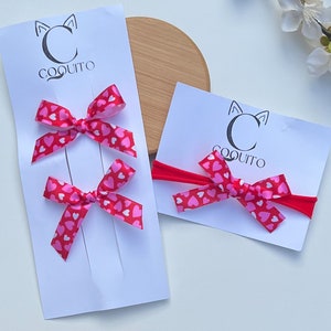 Red Heart Baby Headband, Valentine Bow, Red and Pink baby headband, newborn bow Headband, Hearts Bows clips hair, pig tail heart bow,babybow