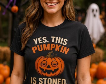 Stoned Pumpkin Funny Halloween T-Shirt for Women and Men, Vintage Weed Pumpkin Tee, 420 Lifestyle Pumpkin Humor, Sizes S - 5XL