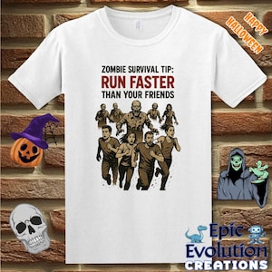 Zombie Survival Tip T-Shirt, Funny Zombie Halloween Shirt for Women & Men, Scary Zombie Shirt for Halloween Fans, Halloween Zombie T-Shirt