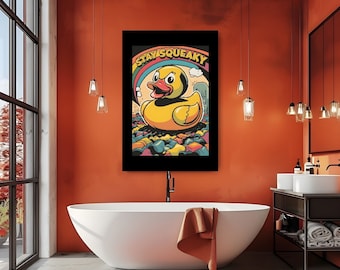 Funny Rubber Ducky Bathroom Poster, "Keep it Squeaky" Wall Art