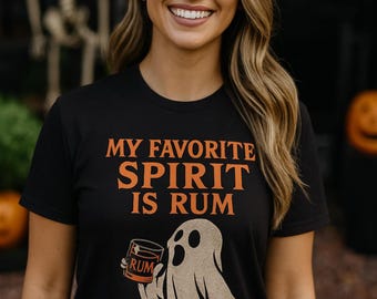 Funny Rum Ghost Halloween T-Shirt for Women or Men: Boozy Ghost Graphic Tee, Spooky Season Rum Lovers Shirt, Sizes S - 5XL