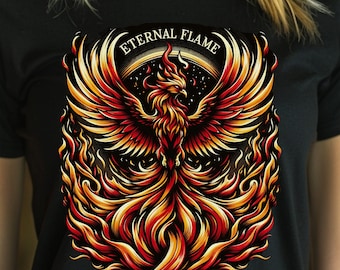 Fiery Orange Phoenix T-Shirt, Rising from Flames
