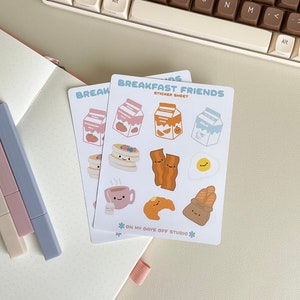 Breakfast Friends Sticker Sheet | Cute Food Sticker Sheet | Stationery Stickers | For Bullet Journal Scrapbook Planner