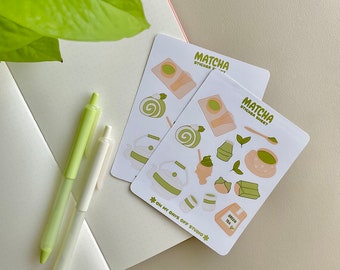 Green Tea Sticker Sheet | Kawaii Stationery Stickers | For Bullet Journal Scrapbook Planner