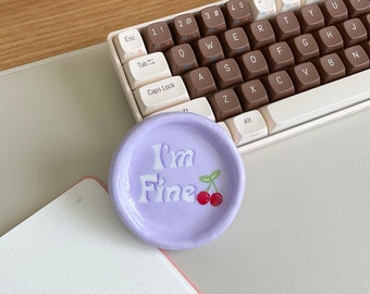 I'm Fine Cherry Clay Trinket Dish | Kawaii Purple Mini Handmade Coaster