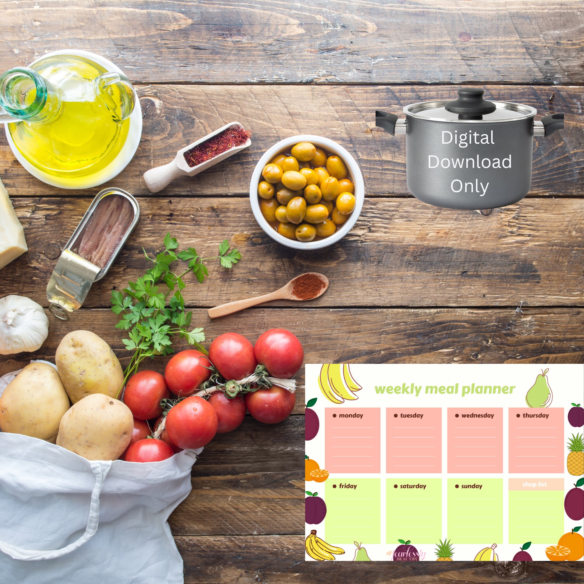 Printable Weekly Meal Planner| Digital Weekly Meal Planner| Colorful