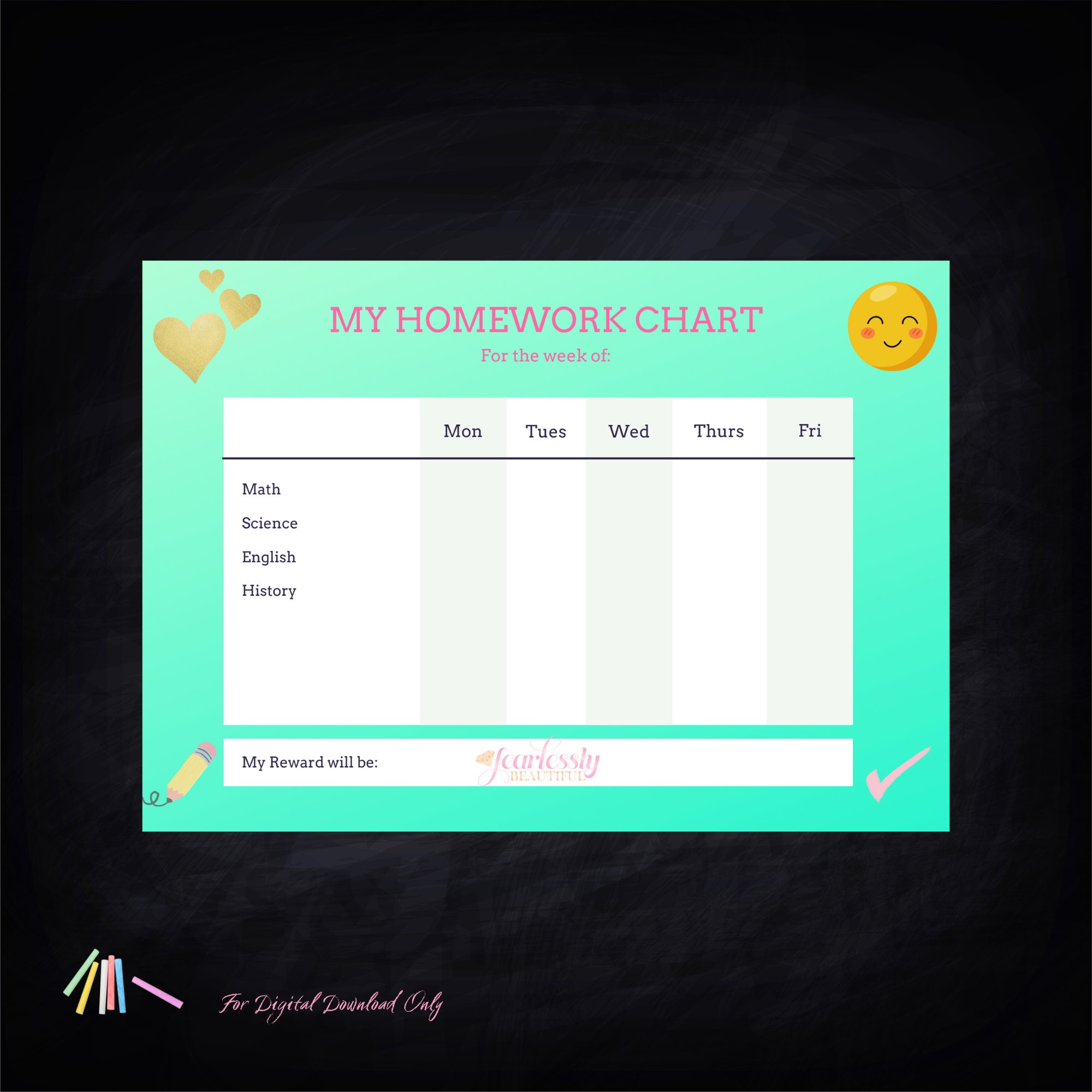 Printable Kids Homework Chart | Printable Kids Homework Chart | Kids ...