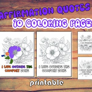 Páginas para colorir de afirmação floral feminina | Arte caprichosa de amor-próprio | Coloração consciente para adultos | Download instantâneo de PDF-5TCA1