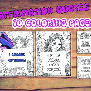 Dibujos para colorear de niñas con afirmaciones positivas, arte imprimible con citas inspiradoras, hoja para colorear de amor propio, empoderamiento, hada 5TTCA