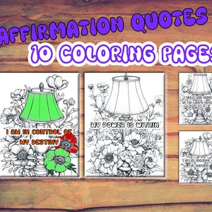 Desenhos para colorir de meninas com afirmação positiva, arte de citação inspiradora para impressão, folha de colorir de amor-próprio, fortalecedor, floral 5TTCA