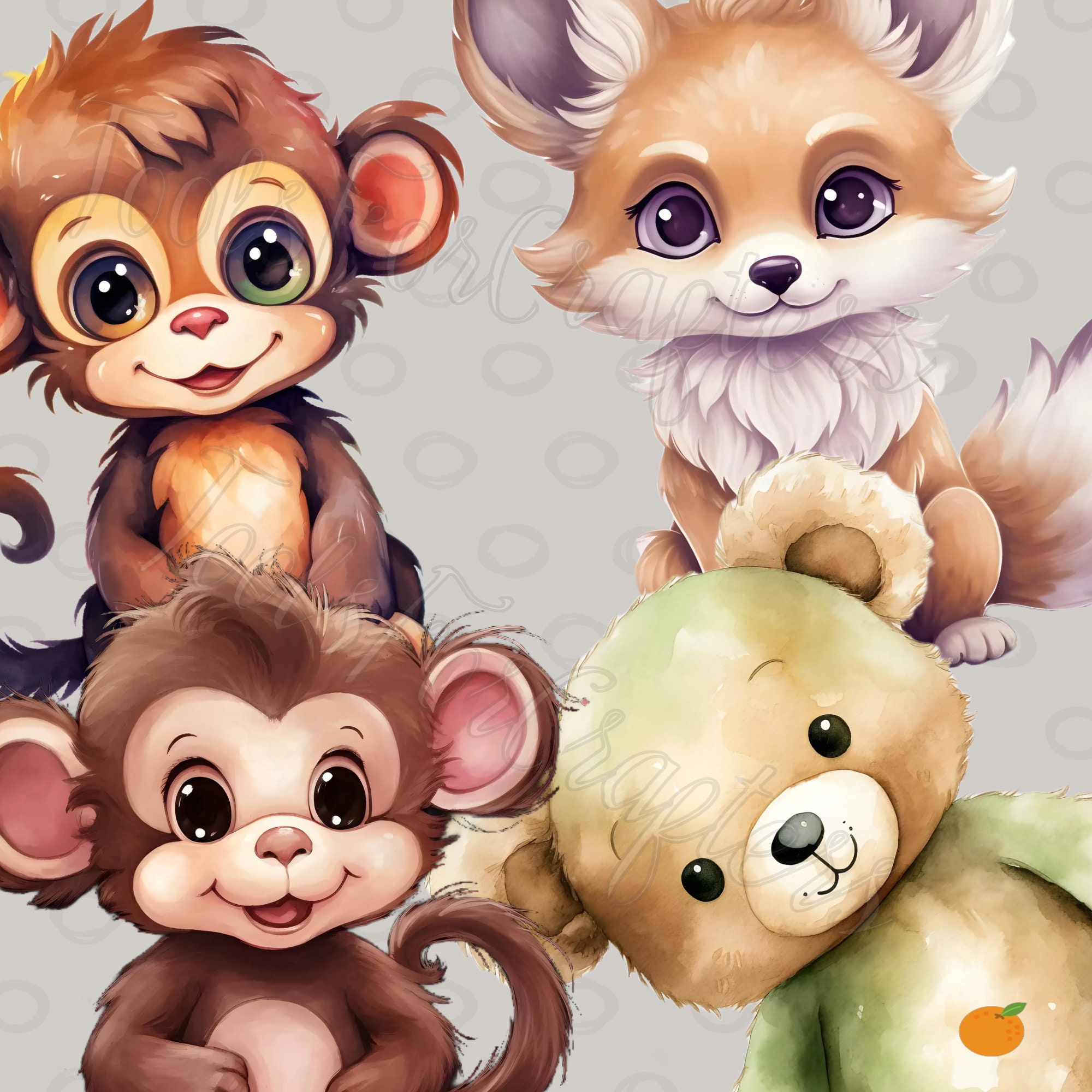 Bundle: Baby Animals Clipart Bundle, Cute Nursery Art Bear, Fox ...