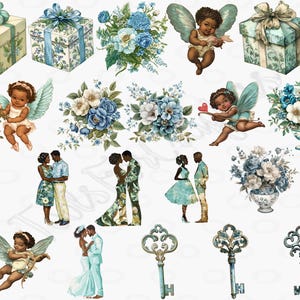 Zwarte paren engagement clipartset, Art journal, uitnodiging, crafter, afdrukbaar, PNG, centraal element New Chapter-5SGFE