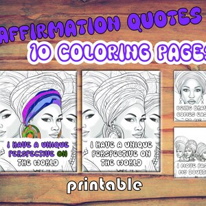 Páginas para colorear de Afirmaciones Femeninas / Arte caprichoso para el amor propio / Diseños minimalistas de mujeres negras / Descarga instantánea - 5TCA1