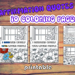 Páginas para colorir de afirmação floral feminina | Arte caprichosa para aliviar o estresse | 10 designs PNG PDF para impressão-5TCA1