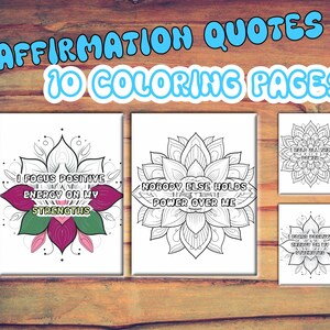 Dibujos para colorear de niñas con afirmaciones positivas, arte imprimible con citas inspiradoras, hoja para colorear de amor propio, empoderamiento, mandala 5TTCA