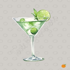 Trink-Cocktail PNG, Cocktail-Illustrationspaket, Illustrative Designs, Martini-Cocktail, Menü-Briefpapier, Aquarell-Clipart-Set DRK100