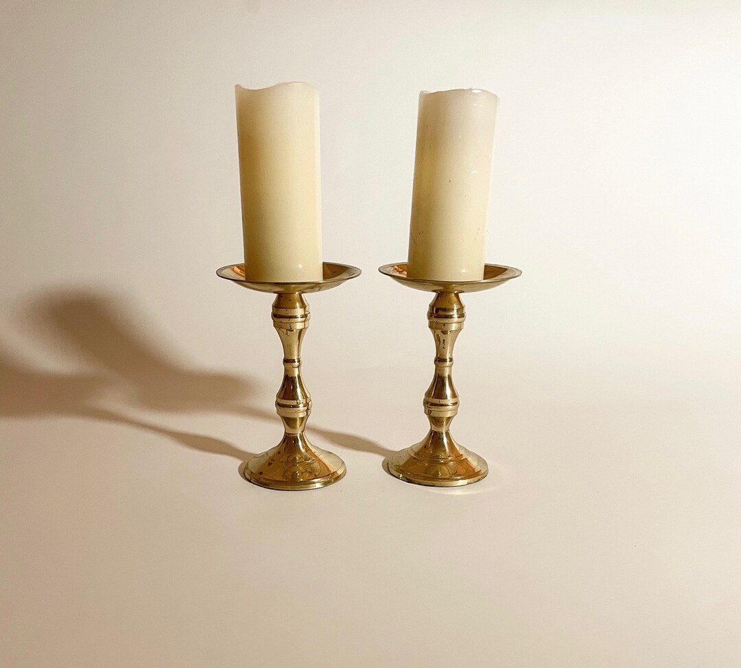 Brass Pillar Candle Holders Etsy